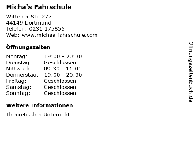 Micha's Fahrschule in Dortmund: Adresse und Öffnungszeiten