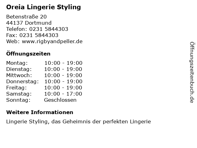 Oreia Lingerie Styling in Dortmund: Adresse und Öffnungszeiten