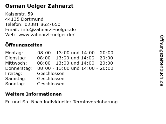 Osman Uelger Zahnarzt in Dortmund: Adresse und Öffnungszeiten