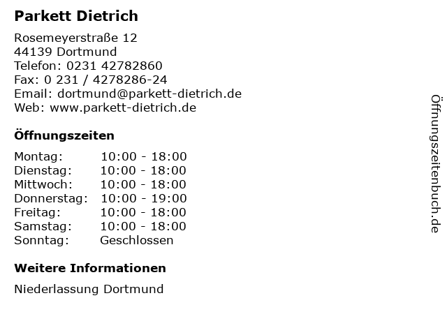 Parkett Dietrich in Dortmund: Adresse und Öffnungszeiten