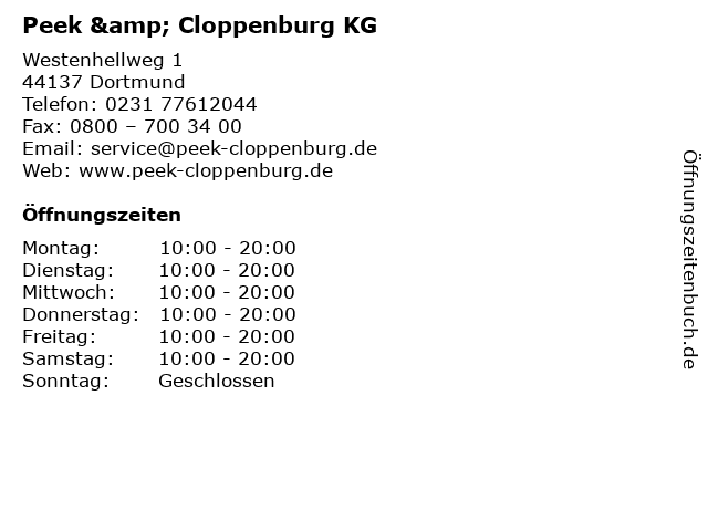 ᐅ Offnungszeiten Peek Cloppenburg Kg Westenhellweg 1 In Dortmund