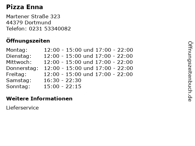 Pizza Enna in Dortmund: Adresse und Öffnungszeiten