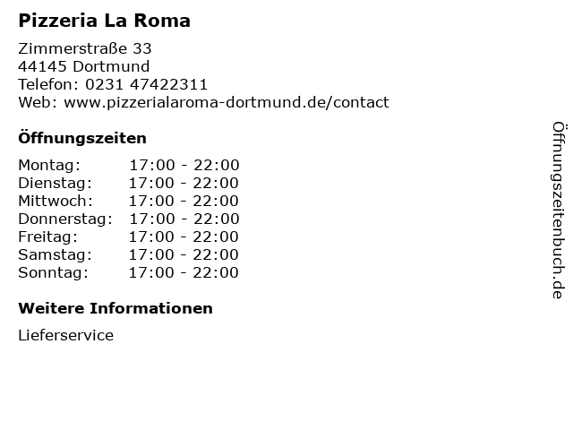 Pizzeria La Roma in Dortmund: Adresse und Öffnungszeiten