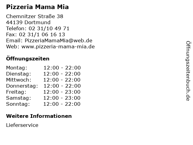Pizzeria Mama Mia in Dortmund: Adresse und Öffnungszeiten