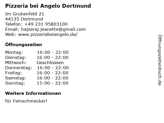 Pizzeria bei Angelo Dortmund in Dortmund: Adresse und Öffnungszeiten