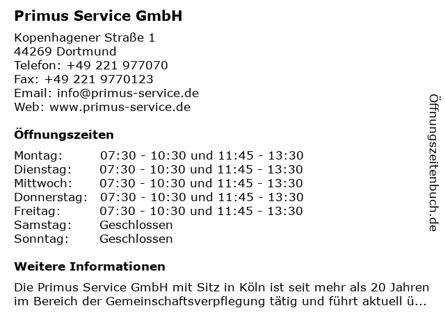 Primus Service GmbH in Dortmund: Adresse und Öffnungszeiten
