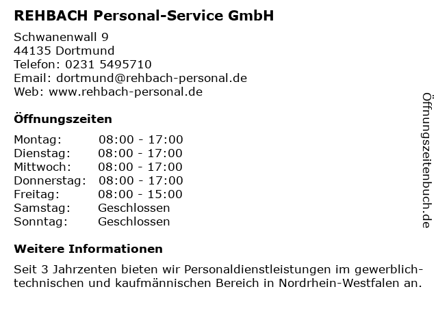 REHBACH Personal-Service GmbH in Dortmund: Adresse und Öffnungszeiten