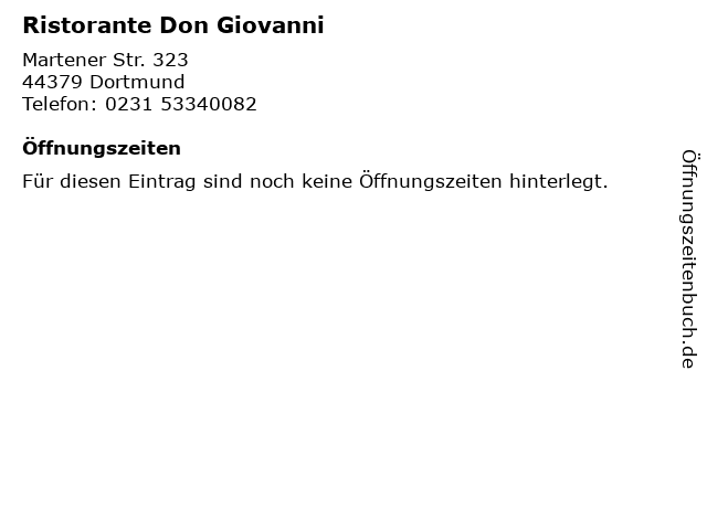 Ristorante Don Giovanni in Dortmund: Adresse und Öffnungszeiten