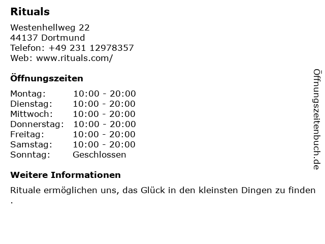 ᐅ Offnungszeiten Rituals Cosmetics Westenhellweg 19 In Dortmund