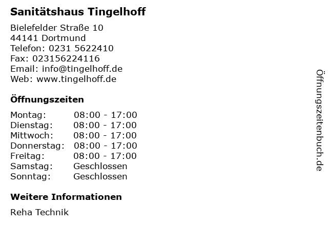 Sanitätshaus Tingelhoff in Dortmund: Adresse und Öffnungszeiten