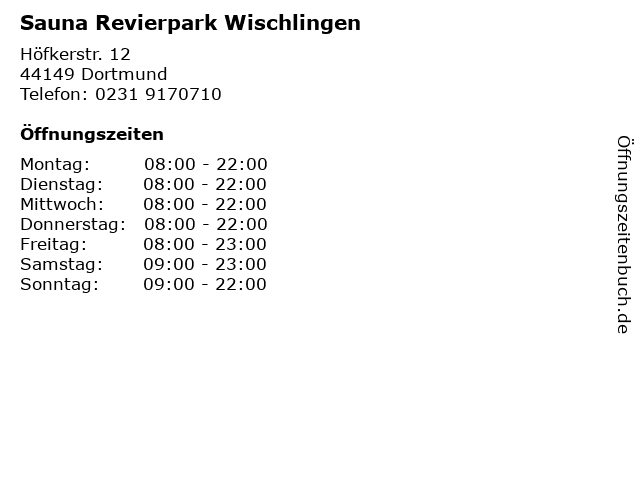Sauna Revierpark Wischlingen in Dortmund: Adresse und Öffnungszeiten