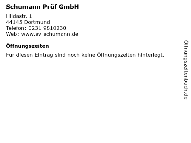 Schumann Prüf GmbH in Dortmund: Adresse und Öffnungszeiten