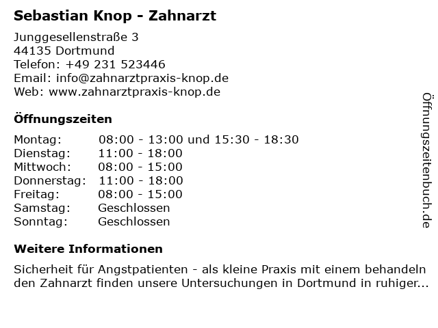 Sebastian Knop - Zahnarzt in Dortmund: Adresse und Öffnungszeiten