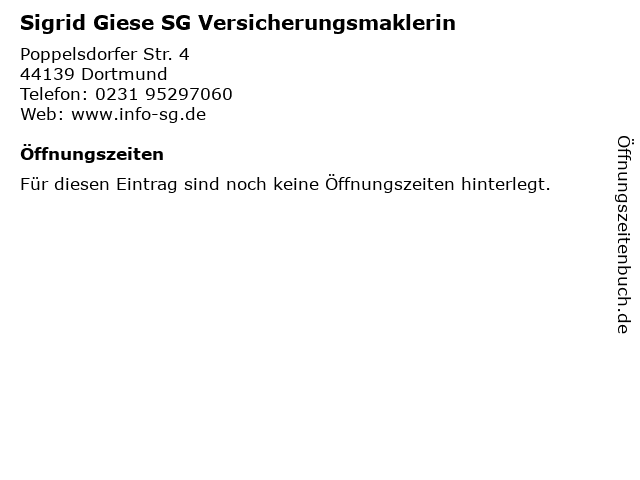 Sigrid Giese SG Versicherungsmaklerin in Dortmund: Adresse und Öffnungszeiten