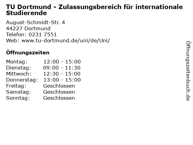 TU Dortmund - Zulassungsbereich für internationale Studierende in Dortmund: Adresse und Öffnungszeiten