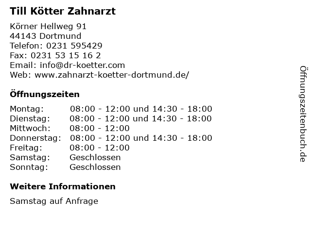 Till Kötter Zahnarzt in Dortmund: Adresse und Öffnungszeiten