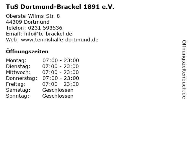 TuS Dortmund-Brackel 1891 e.V. in Dortmund: Adresse und Öffnungszeiten