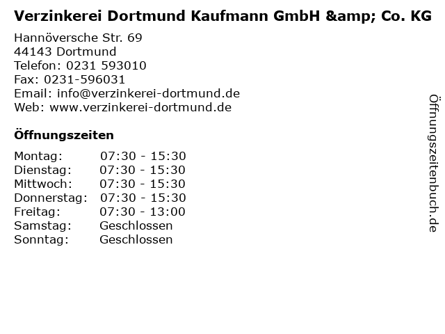 Verzinkerei Dortmund Kaufmann GmbH & Co. KG in Dortmund: Adresse und Öffnungszeiten