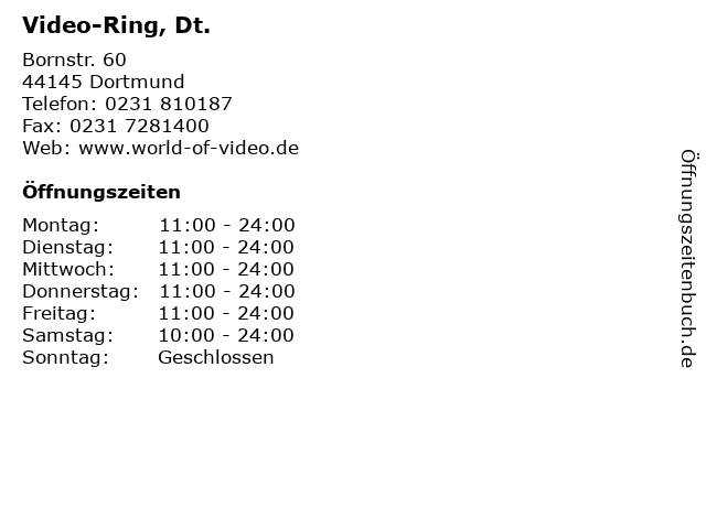 Video-Ring, Dt. in Dortmund: Adresse und Öffnungszeiten