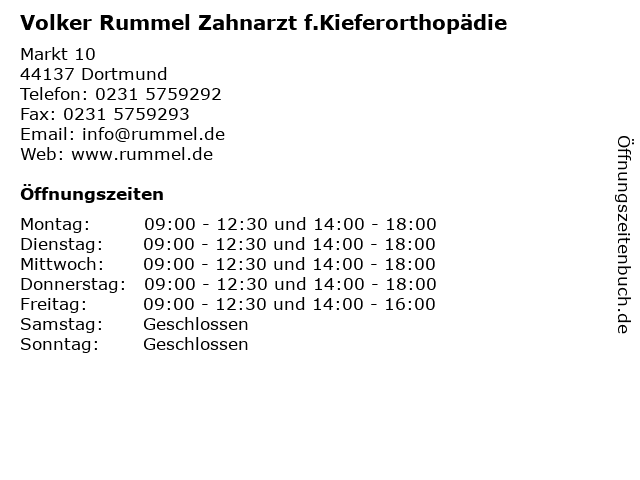 Volker Rummel Zahnarzt f.Kieferorthopädie in Dortmund: Adresse und Öffnungszeiten