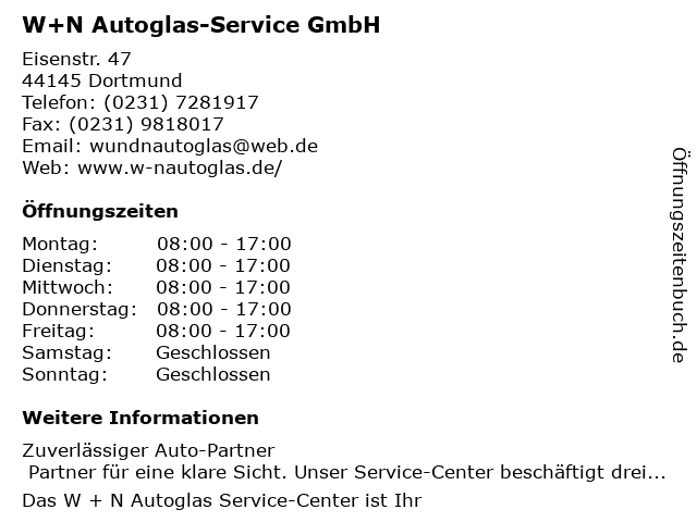 W+N Autoglas-Service GmbH in Dortmund: Adresse und Öffnungszeiten
