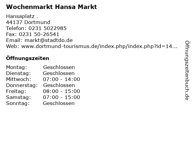 Wochenmarkt Hansa Markt in Dortmund: Adresse und Öffnungszeiten