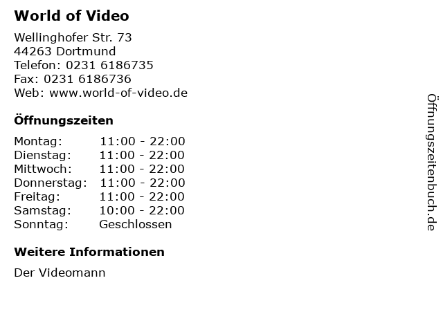 World of Video in Dortmund: Adresse und Öffnungszeiten