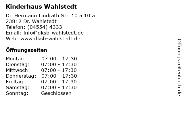 Kinderhaus Wahlstedt in Dr. Wahlstedt: Adresse und Öffnungszeiten