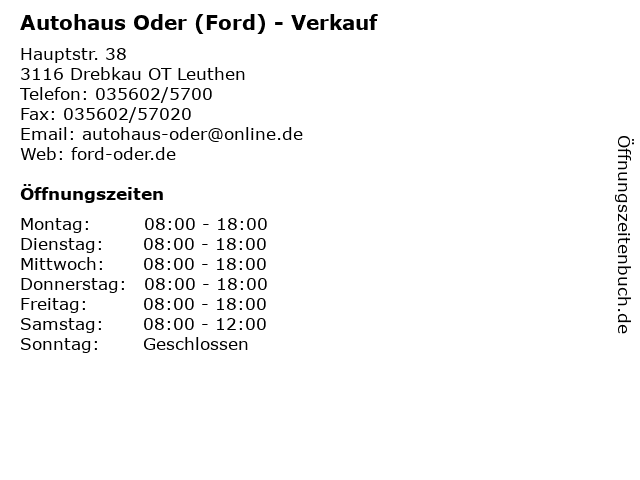 Autohaus Oder (Ford) - Verkauf in Drebkau OT Leuthen: Adresse und Öffnungszeiten