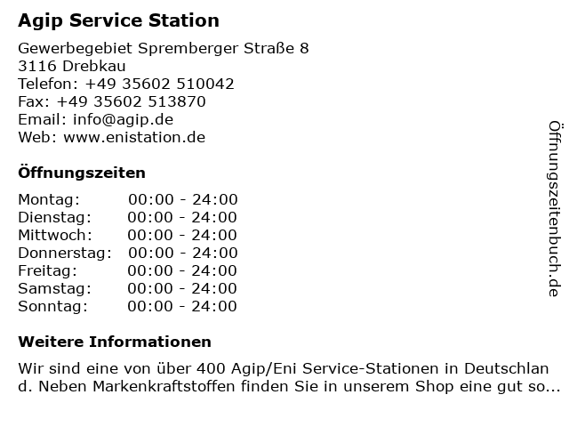 Agip Service Station in Drebkau: Adresse und Öffnungszeiten