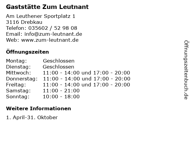 Gaststätte Zum Leutnant in Drebkau: Adresse und Öffnungszeiten