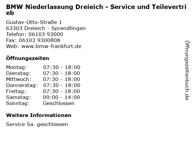 BMW Niederlassung Dreieich - Service und Teilevertrieb in Dreieich - Sprendlingen: Adresse und Öffnungszeiten