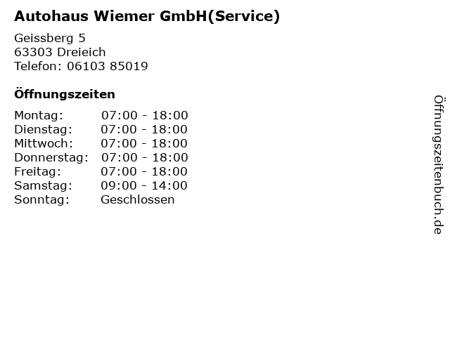 Autohaus Wiemer GmbH(Service) in Dreieich: Adresse und Öffnungszeiten