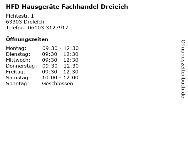 HFD Hausgeräte Fachhandel Dreieich in Dreieich: Adresse und Öffnungszeiten