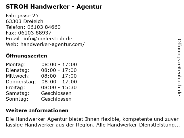 STROH Handwerker - Agentur in Dreieich: Adresse und Öffnungszeiten