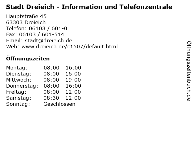 Stadt Dreieich - Information und Telefonzentrale in Dreieich: Adresse und Öffnungszeiten