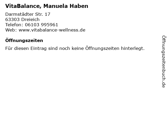 VitaBalance, Manuela Haben in Dreieich: Adresse und Öffnungszeiten