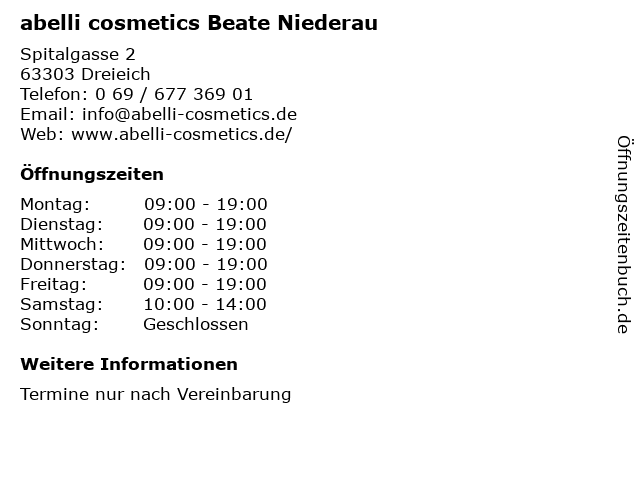 abelli cosmetics Beate Niederau in Dreieich: Adresse und Öffnungszeiten