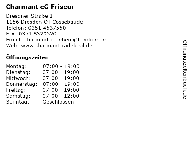 Charmant eG Friseur in Dresden OT Cossebaude: Adresse und Öffnungszeiten