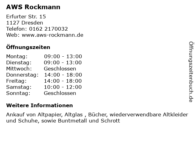 AWS Rockmann in Dresden: Adresse und Öffnungszeiten