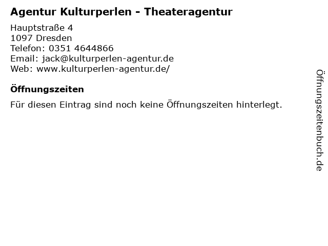 Agentur Kulturperlen - Theateragentur in Dresden: Adresse und Öffnungszeiten