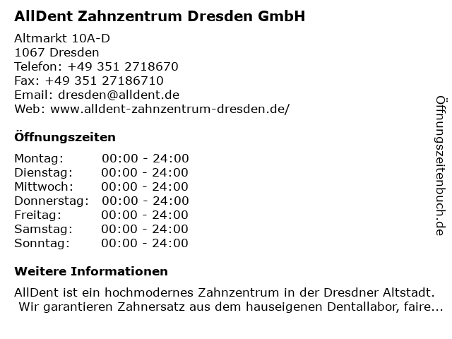 AllDent Zahnzentrum Dresden GmbH in Dresden: Adresse und Öffnungszeiten