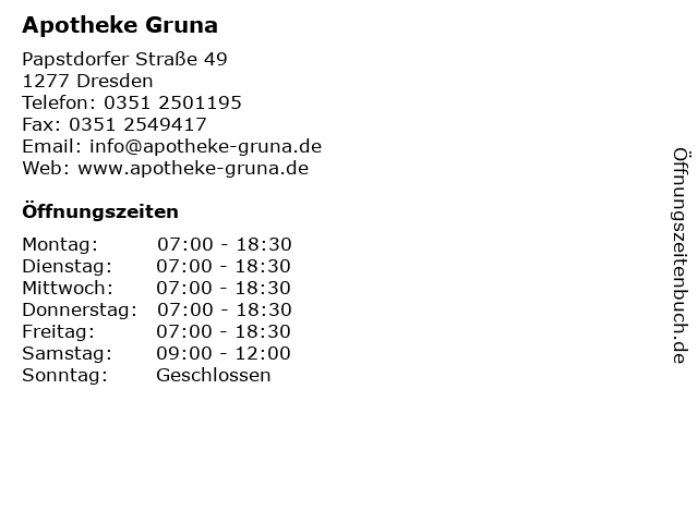 Apotheke Gruna in Dresden: Adresse und Öffnungszeiten