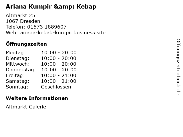 Ariana Kumpir & Kebap in Dresden: Adresse und Öffnungszeiten