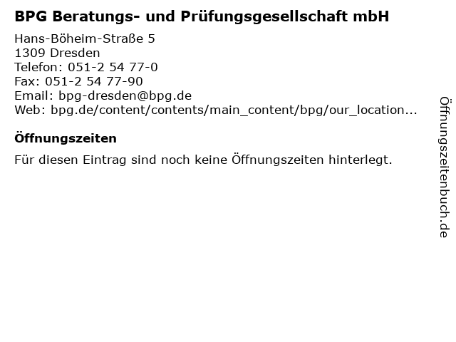 BPG Beratungs- und Prüfungsgesellschaft mbH in Dresden: Adresse und Öffnungszeiten