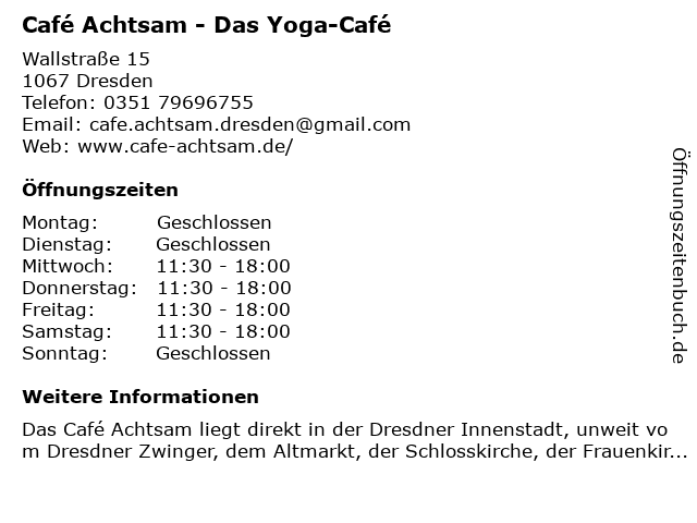 Café Achtsam - Das Yoga-Café in Dresden: Adresse und Öffnungszeiten