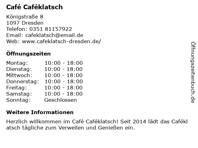 Café Caféklatsch in Dresden: Adresse und Öffnungszeiten