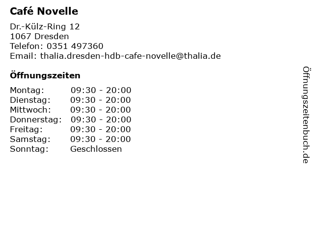 Café Novelle in Dresden: Adresse und Öffnungszeiten