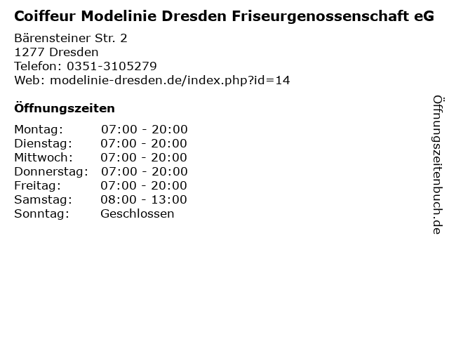 Coiffeur Modelinie Dresden Friseurgenossenschaft eG in Dresden: Adresse und Öffnungszeiten