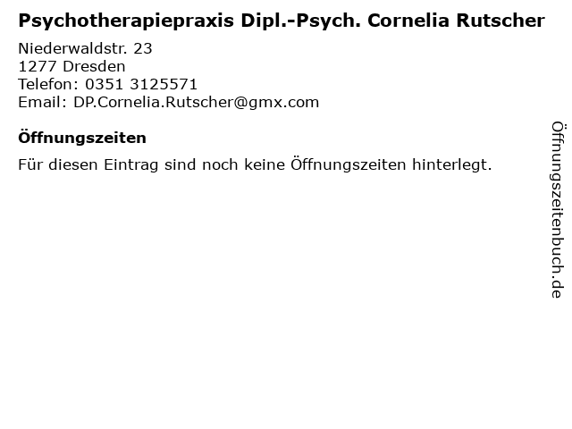 Cornelia Rutscher Psychologische Psychotherapeutin u. in Dresden: Adresse und Öffnungszeiten